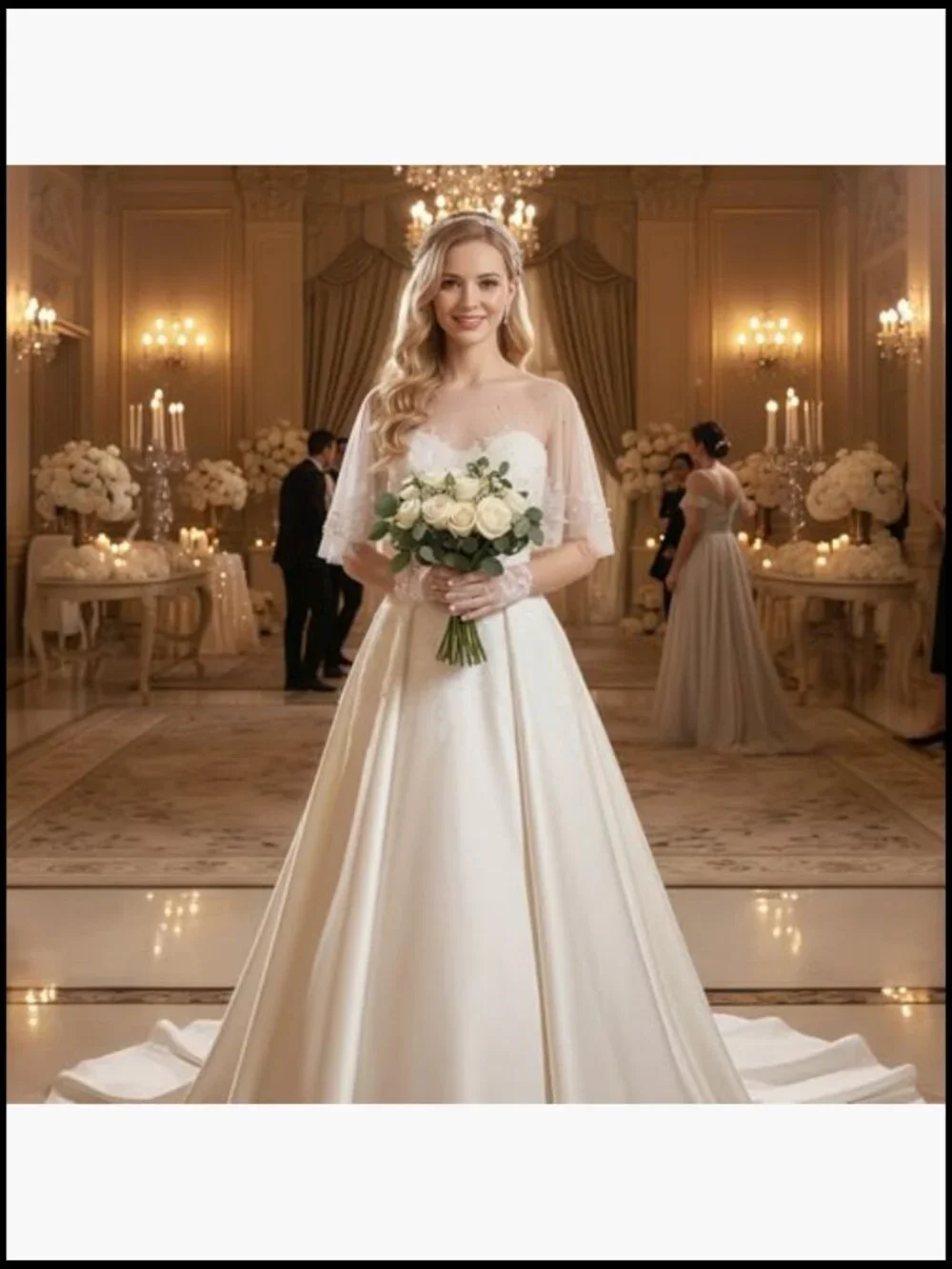 Bridal Pearl-Embellished Sheer Capelet - White